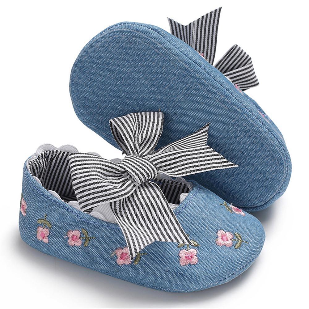 Baby Girls Bow Embroidered Princess Flat Shoes - PrettyKid