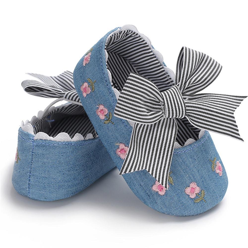 Baby Girls Bow Embroidered Princess Flat Shoes - PrettyKid