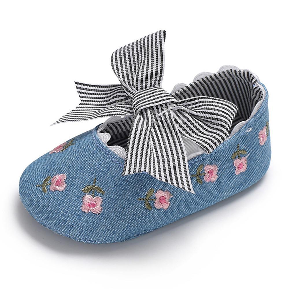 Baby Girls Bow Embroidered Princess Flat Shoes - PrettyKid