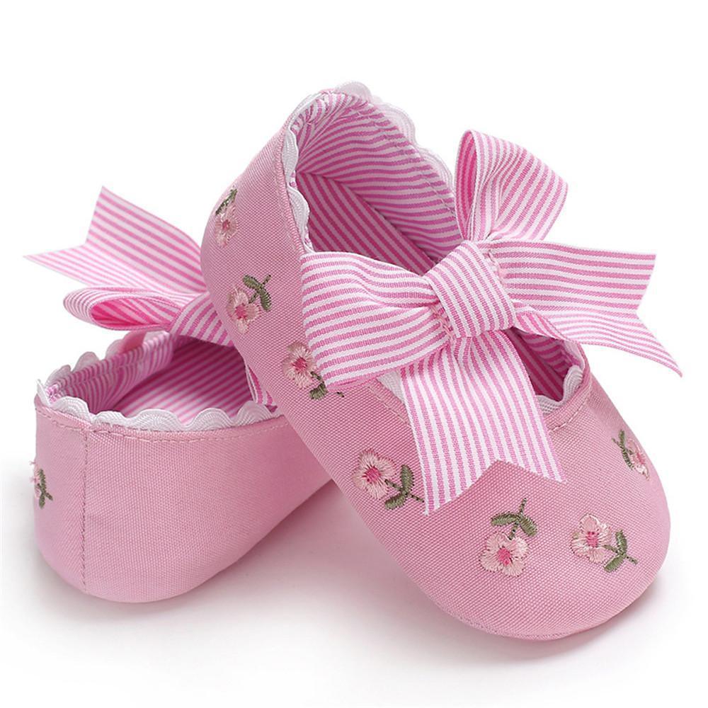 Baby Girls Bow Embroidered Princess Flat Shoes - PrettyKid