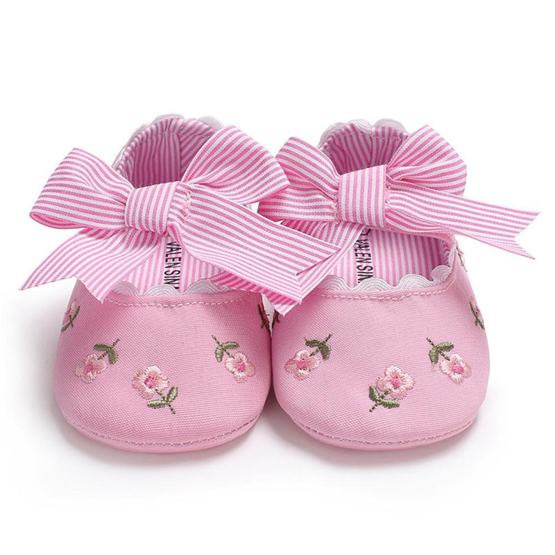 Baby Girls Bow Embroidered Princess Flat Shoes - PrettyKid