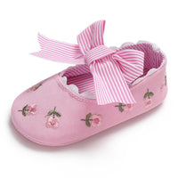 Baby Girls Bow Embroidered Princess Flat Shoes - PrettyKid