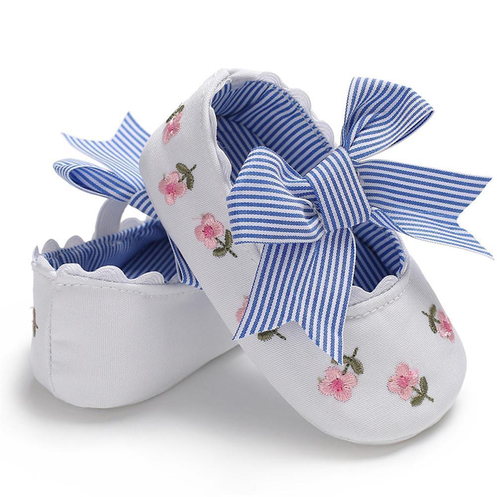 Baby Girls Bow Embroidered Princess Flat Shoes - PrettyKid