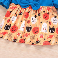 Girls Bow Flare Sleeve Ghost Pattern Dress Girls Dress Wholesale - PrettyKid