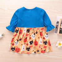 Girls Bow Flare Sleeve Ghost Pattern Dress Girls Dress Wholesale - PrettyKid