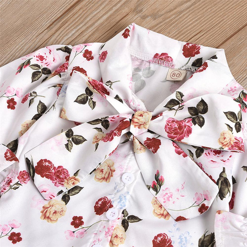 Girls Bow Floral Long Sleeve Blouse & Dress Kids Boutique Wholesale - PrettyKid