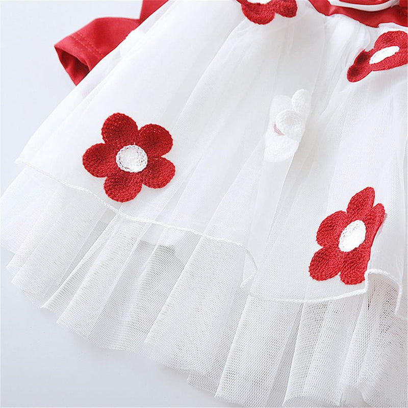 Girls Bow Lace Flower Long Sleeve Dress - PrettyKid
