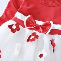 Girls Bow Lace Flower Long Sleeve Dress - PrettyKid