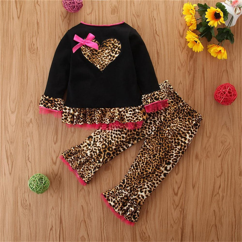 Baby Girls Bow Leopard Printed Tops & Trousers Girls Wholesale - PrettyKid