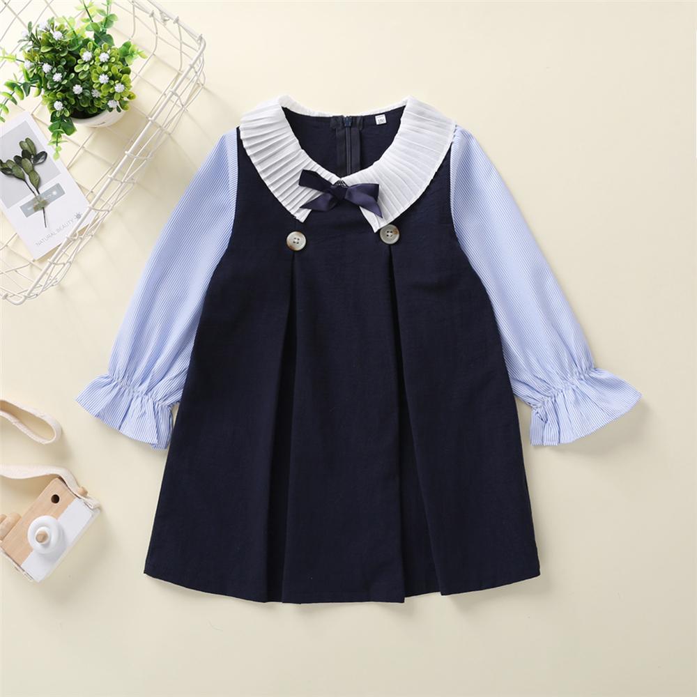 Baby Girls Bow Long Sleeve Button Dress Baby Clothes Suppliers - PrettyKid