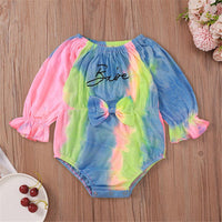 Baby Girls Bow Long Sleeve Letter Tie Dye Romper Wholesale Baby Rompers - PrettyKid