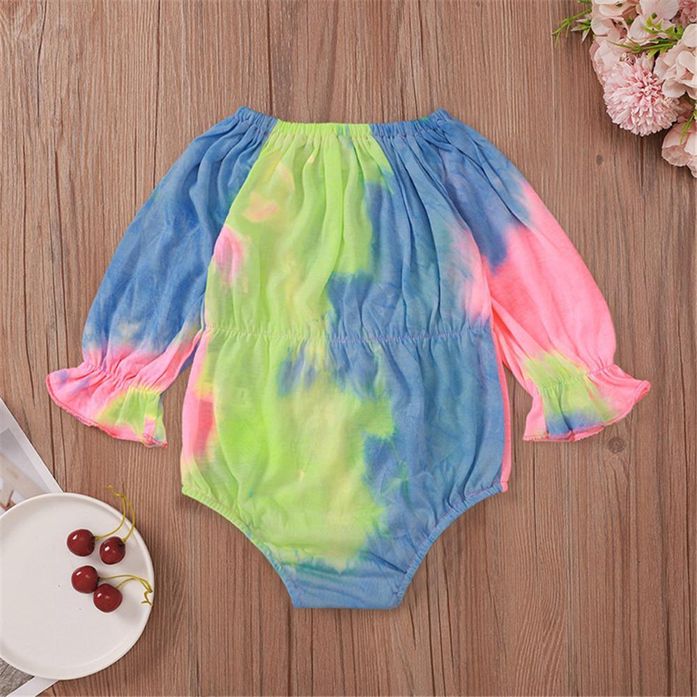 Baby Girls Bow Long Sleeve Letter Tie Dye Romper Wholesale Baby Rompers - PrettyKid