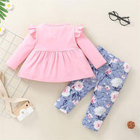Pink Long Sleeve Ruffled Top & Roses Pants Baby Girls Baby Clothes - PrettyKid