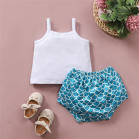 Baby Girls Bow Mermaid Letter Printed Sling Top & Shorts childrens leggings wholesale - PrettyKid