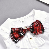 Girls Bow Plaid Long Sleeve Blouse & Skirts Kids Clothes Wholesale - PrettyKid