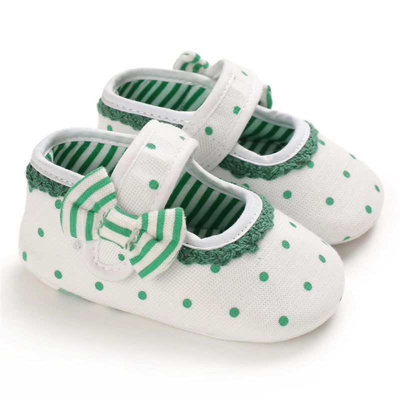 Baby Girls Bow Polka Dot Magic Tape Flat Toddler Wholesale Shoes - PrettyKid