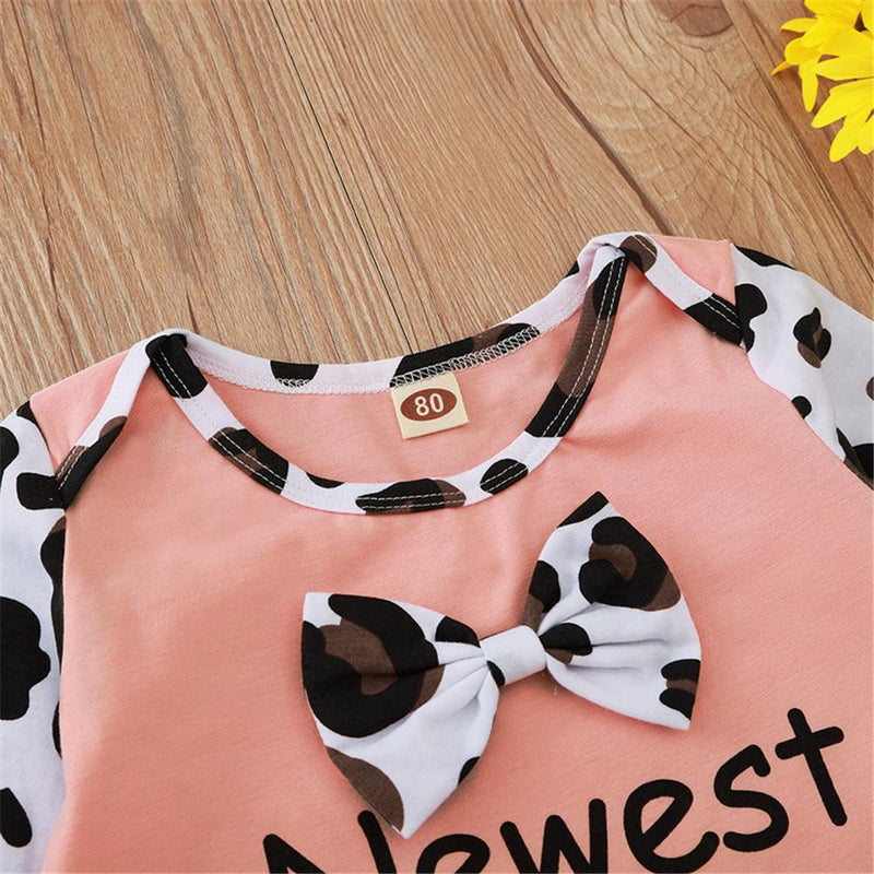 Baby Girls Bow Printed Leopard Long Sleeve Romper Wholesale Baby Rompers - PrettyKid