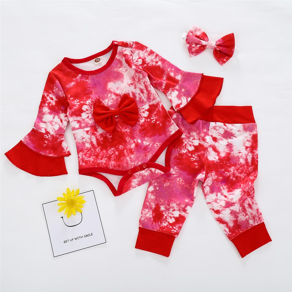 Baby Girls Bow Tie Dye Romper & Pants & Headband Wholesale Baby Clothing - PrettyKid