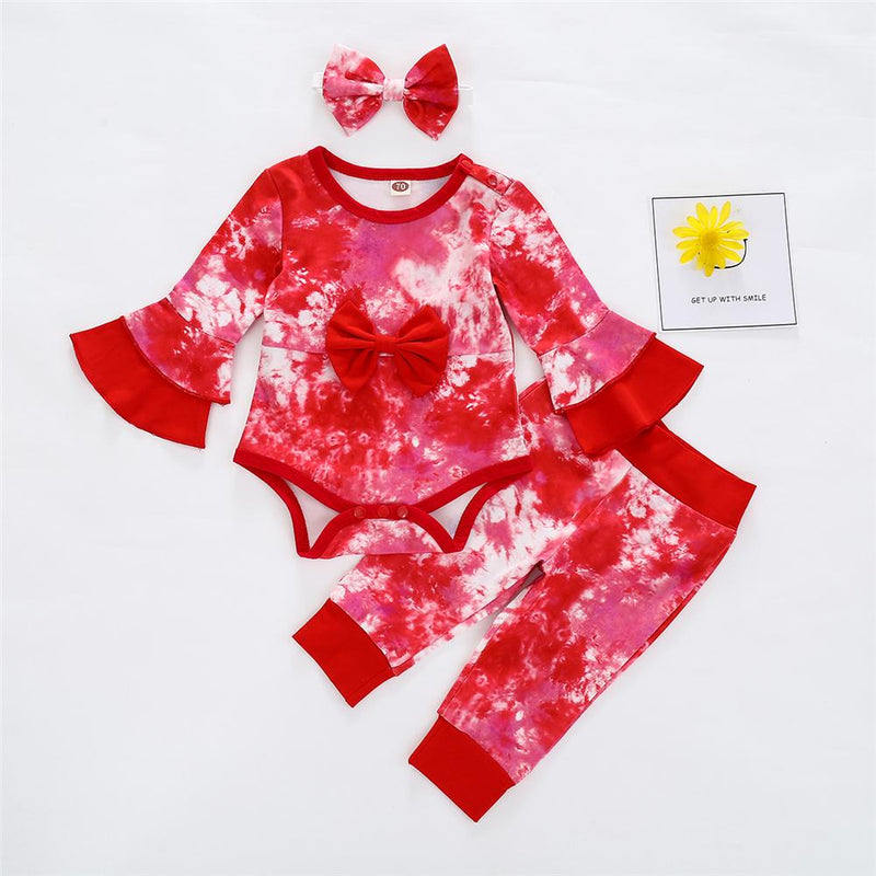 Baby Girls Bow Tie Dye Romper & Pants & Headband Wholesale Baby Clothing - PrettyKid