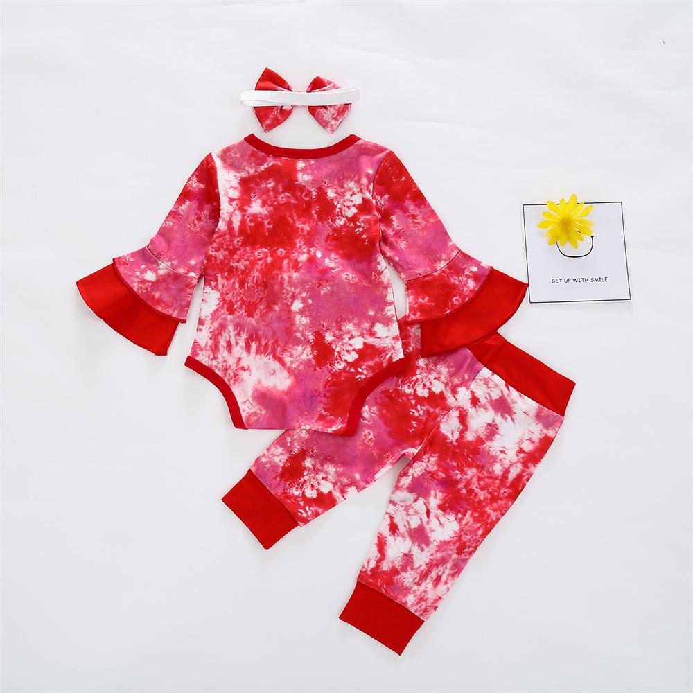 Baby Girls Bow Tie Dye Romper & Pants & Headband Wholesale Baby Clothing - PrettyKid