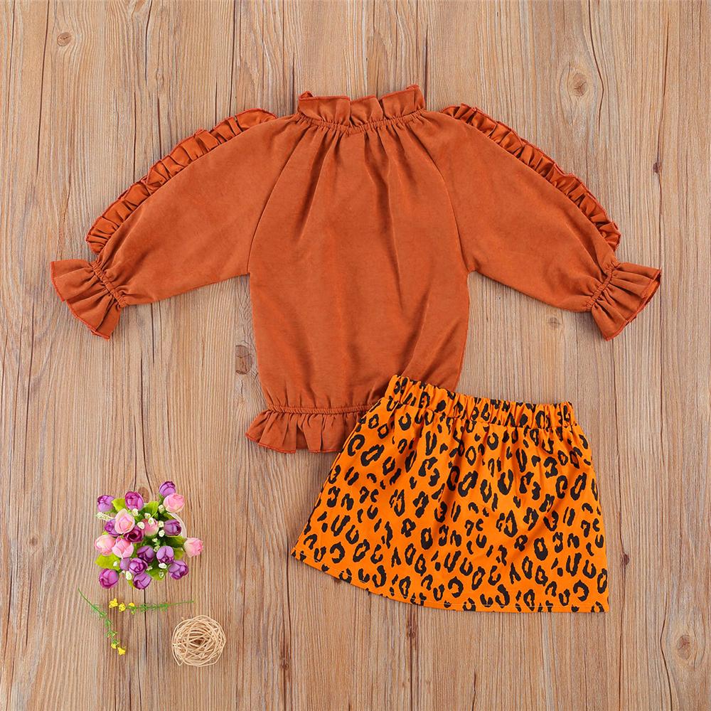 Girls Bow Waveselvedge Top & Leopard Skirt Wholesale Little Girl Boutique Clothing - PrettyKid