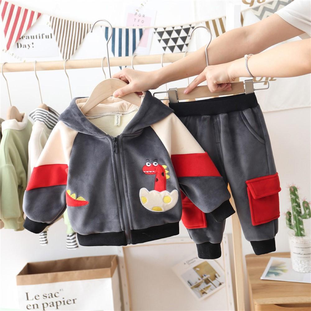 Boys 3 Suits Born Dinosaur Hooded Long Sleeves Top & Pants Wholesale Boys Clothes - PrettyKid