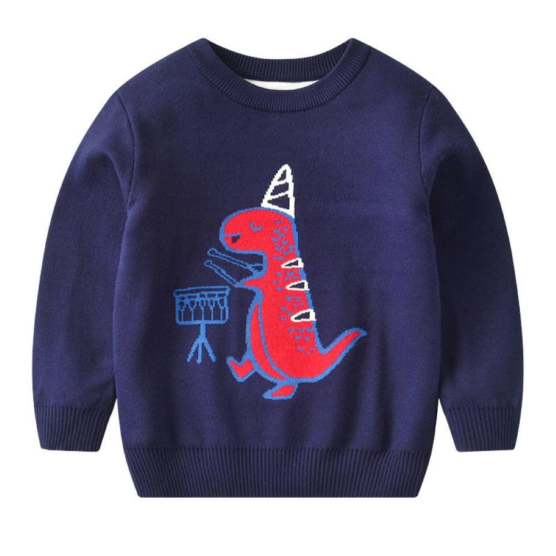 Boys Birthday Dinosaur Pattern Long Sleeves Knitting Sweater Little Boy Boutique Wholesale - PrettyKid