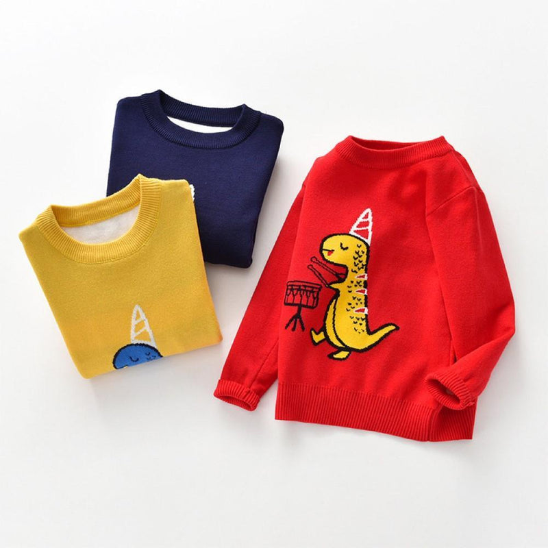 Boys Birthday Dinosaur Pattern Long Sleeves Knitting Sweater Little Boy Boutique Wholesale - PrettyKid