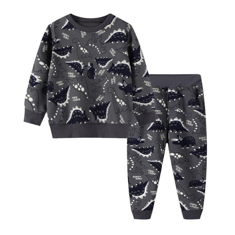 Boys Black Dionsaur Pattern Top & Pants Boys Casual Suits - PrettyKid