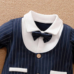 Baby Boys Bow Decor Long Sleeve Rompers - PrettyKid