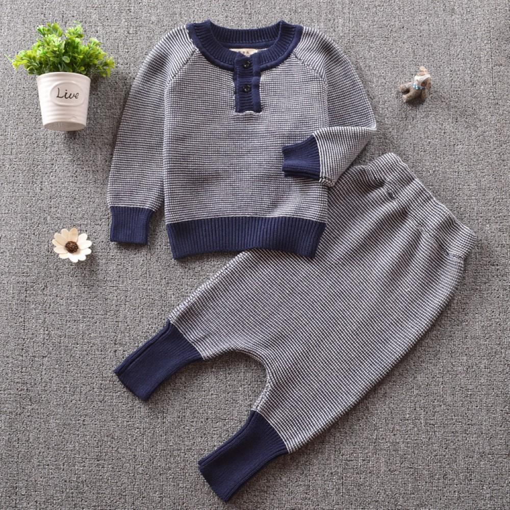 Boys British Style Stripe Long Sleeves Top & Pants Boys Casual Suits - PrettyKid