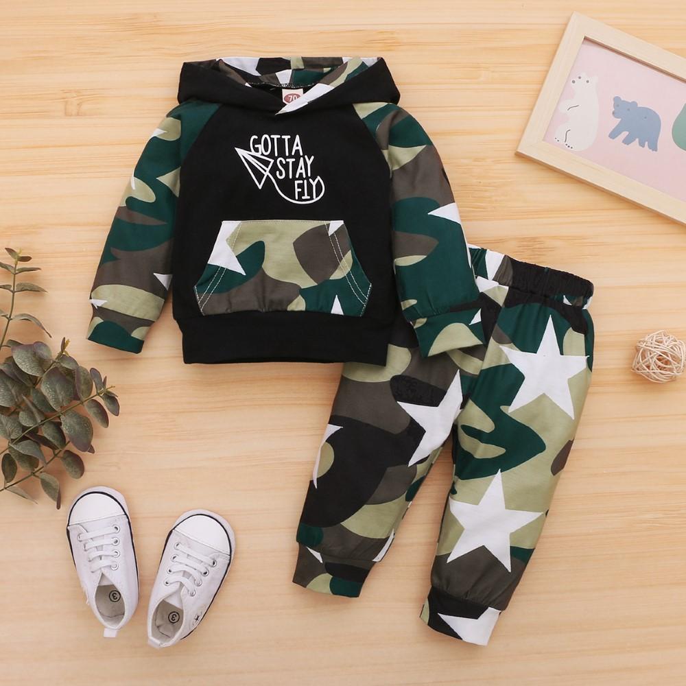 Boys Camouflage Letter Printed Top & Pants Wholesale Toddler Boy Clothes - PrettyKid