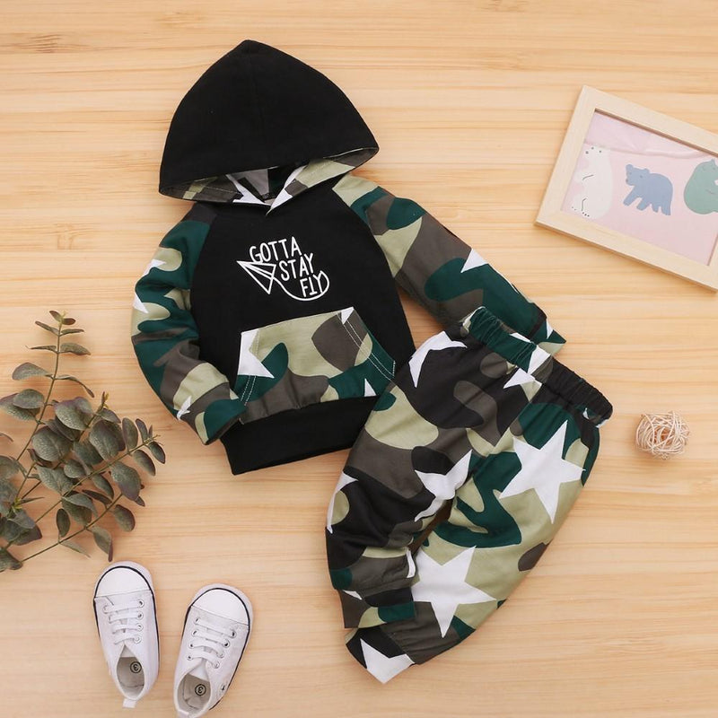 Boys Camouflage Letter Printed Top & Pants Wholesale Toddler Boy Clothes - PrettyKid