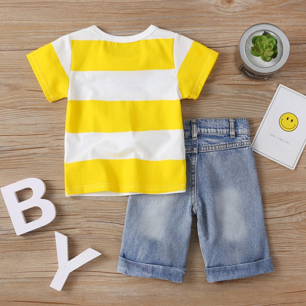 Boys Car Stripe Pattern Top & Jean Wholesale Toddler Boy Clothes - PrettyKid