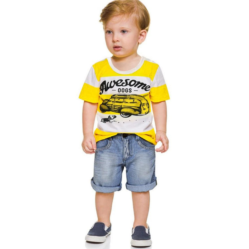 Boys Car Stripe Pattern Top & Jean Wholesale Toddler Boy Clothes - PrettyKid