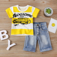 Boys Car Stripe Pattern Top & Jean Wholesale Toddler Boy Clothes - PrettyKid