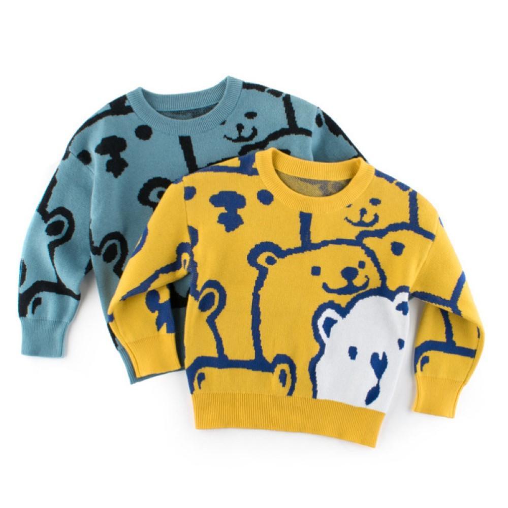 Boys Cartoon Bear Pattern Long Sleeves Knitting Sweater Baby Boy Knit Romper - PrettyKid