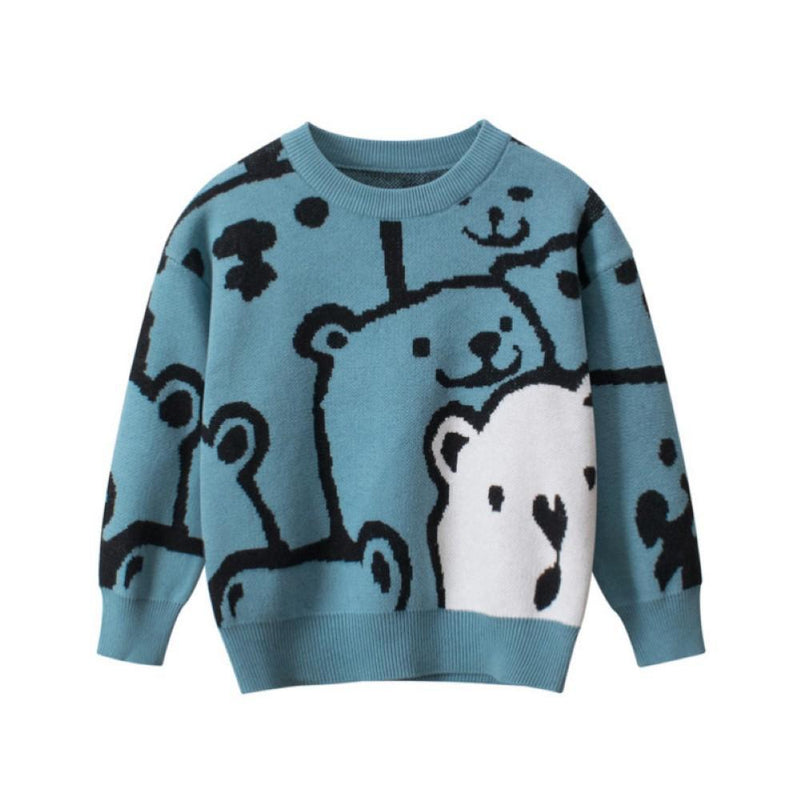 Boys Cartoon Bear Pattern Long Sleeves Knitting Sweater Baby Boy Knit Romper - PrettyKid