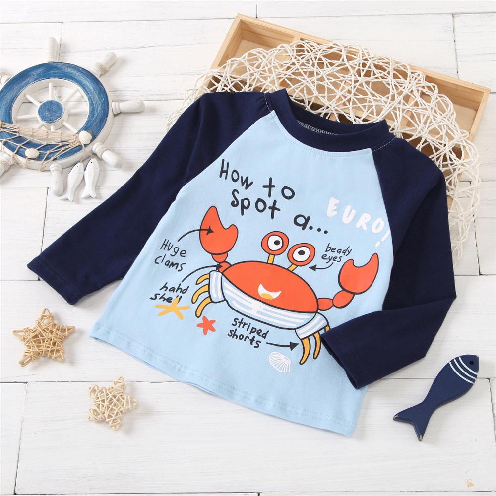 Boys Cartoon Letter Printed Long-Sleeve Top Little Boys Wholesale Clothing - PrettyKid