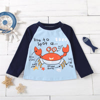 Boys Cartoon Letter Printed Long-Sleeve Top Little Boys Wholesale Clothing - PrettyKid