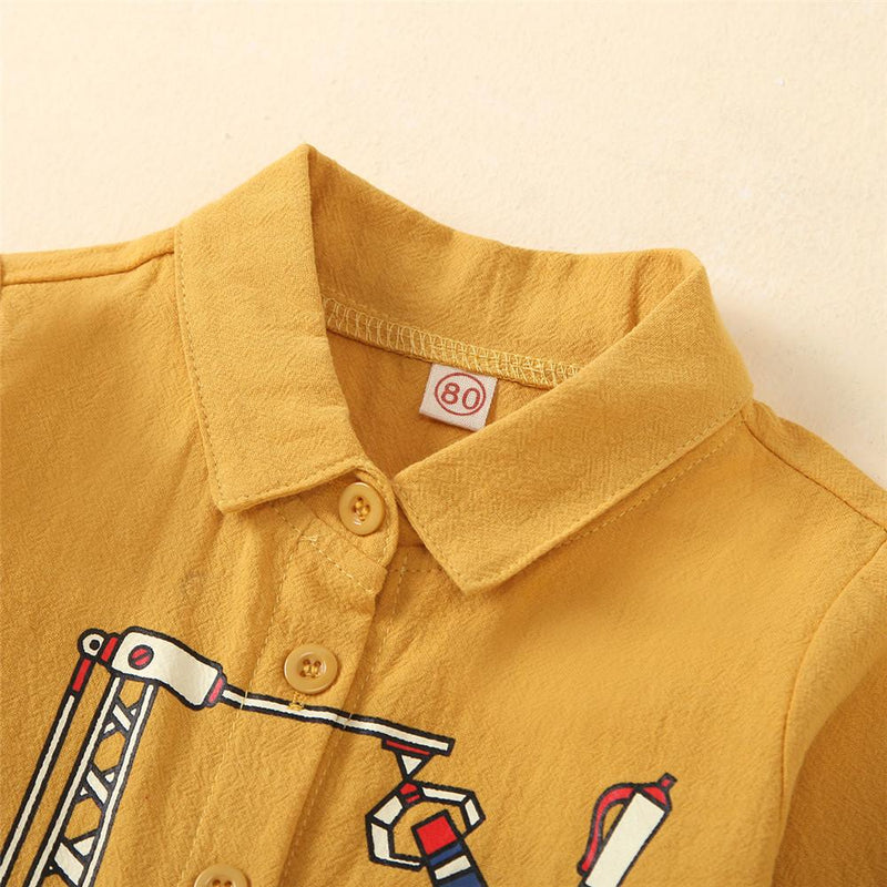 Boys Cartoon Toy Crane Printed Long-Sleeve Shirts Wholesale Boy Clothes - PrettyKid