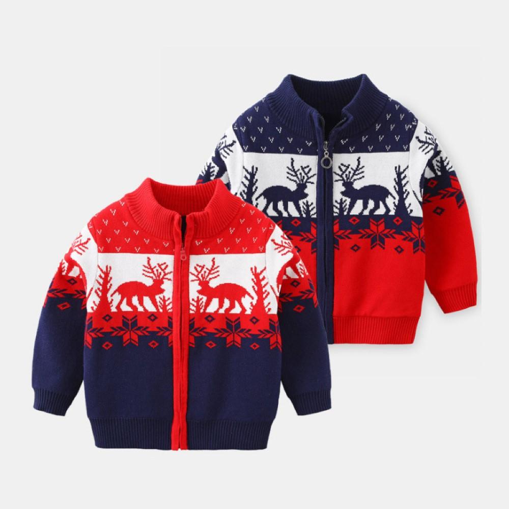 Boys Christma Elk Pattern Long Sleeves Sweater Jacket Boy Clothes Wholesale - PrettyKid