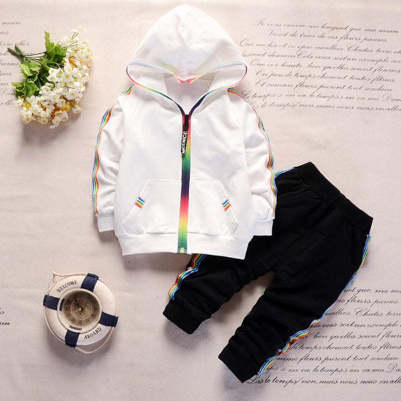 Boys Color Stripes Zipper Long Sleeves Top & Pants Wholesale Boys Suits - PrettyKid