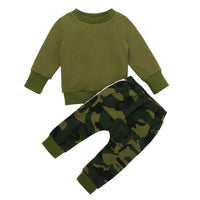 Boys Cotton Camouflage Letter Print Sweatshirt & PantsBoy Clothing Wholesale - PrettyKid