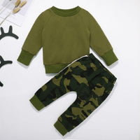 Boys Cotton Camouflage Letter Print Sweatshirt & PantsBoy Clothing Wholesale - PrettyKid