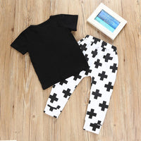 Boys Cross Letter Pattern Top & Pants Boys Casual Suits - PrettyKid