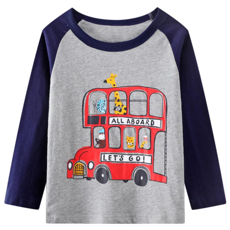 Boys Double-decker Bus Animal Pattern Top Wholesale Boys Boutique Clothing - PrettyKid
