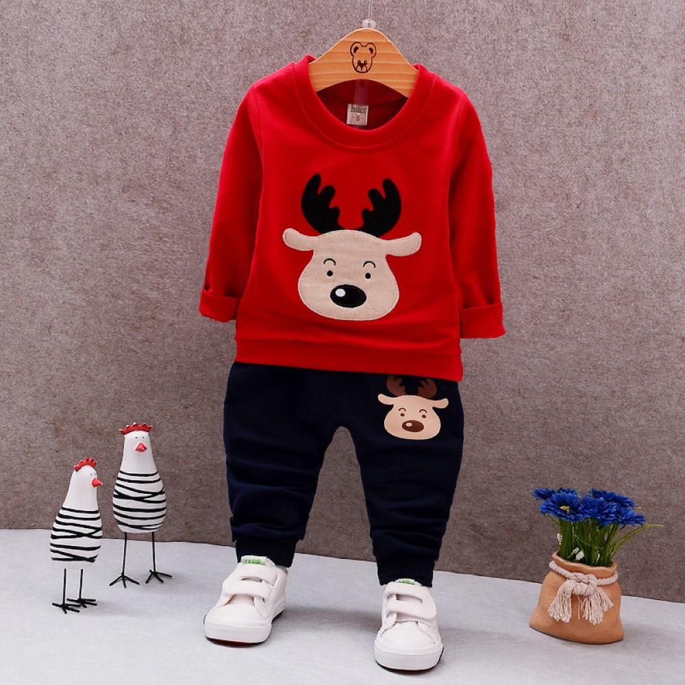 Boys Elk Cartoon Pattern Top & Pant Boys Casual Suits - PrettyKid