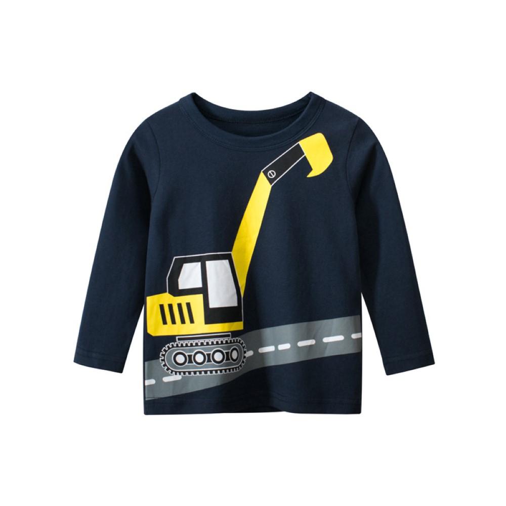 Boys Excavator Pattern Long Sleeves Shirt Little Boy T Shirts - PrettyKid
