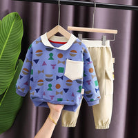 Boys Geometry Printed Lapel Top & Pants Boys Casual Suits - PrettyKid